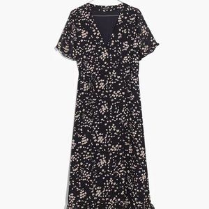 Madewell Ruffle-Edge Wrap Dress in Drifting Petals XL 14 navy blue floral NWT
